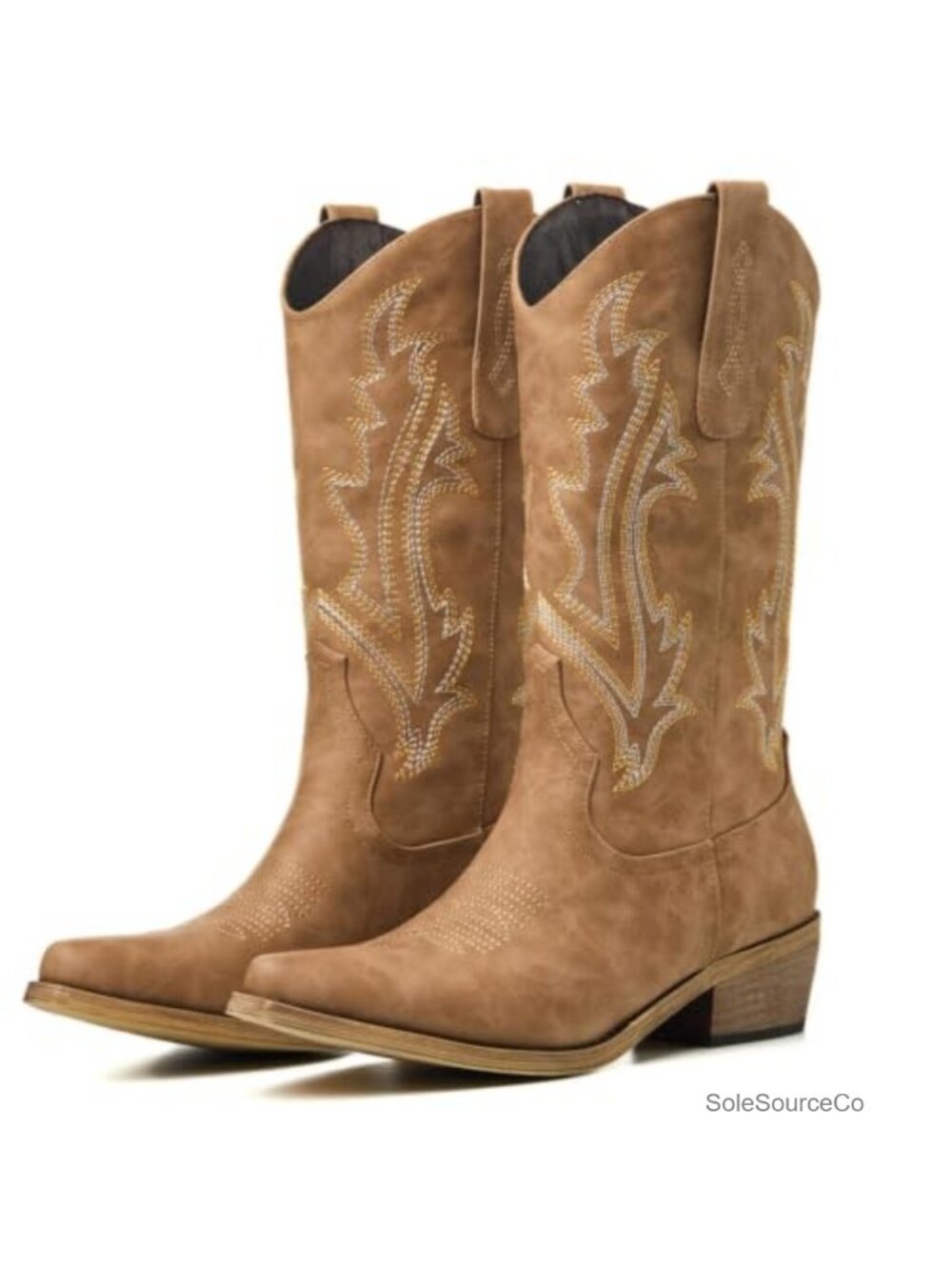 Embroidered Faux Leather Mid-Calf Cowboy Boots Wide Calf